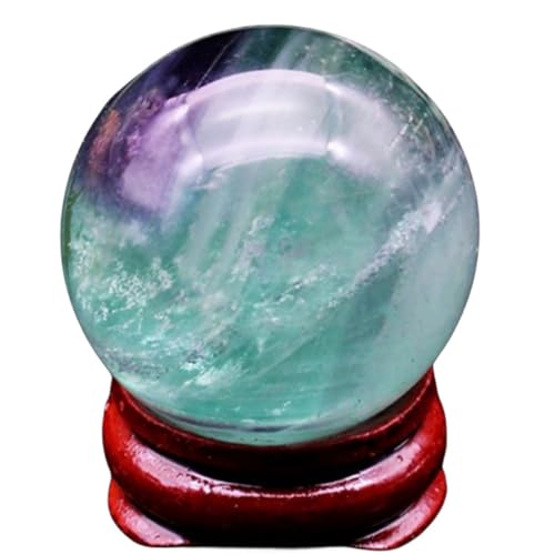 DECORN Natürliche farbige Fluorit-Kristallkugel mit Ständer Heilende Quarz Kristallkugel Edelstein Ball Regenbogen Fluorite Kugel Meditation Bälle Hexerei und dekorative Bälle,Diameter 1.6" von DECORN