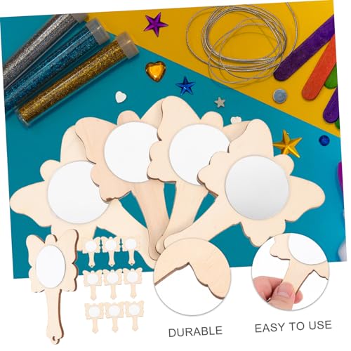 DECORNIJIA 10 Stück Teiliges DIY Holz handspiegel Basteln Naturbelassene Handgefertigte Spiegel zum Bemalen und Verzieren Fördert Kreativität und Feinmotorik für Bastelfans von DECORNIJIA