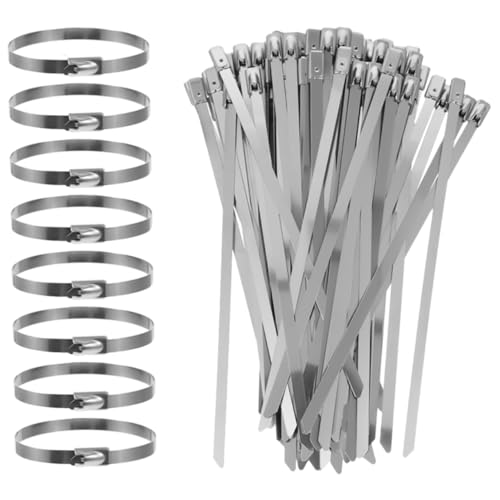 DECORNIJIA 100 Stück Teiliges Edelstahl Kabelbinder Rostfrei Selbstsichernd Heavy Duty Metall Zurrbänder für Garten Zaun Befestigung und Kabelmanagement Langlebig Verschleißfest von DECORNIJIA