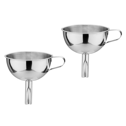DECORNIJIA 2 Stück Edelstahl Küchen Trichter mit Sieb Ölfilter Haushaltstrichter Flüssigkeitstrichter für Abfüllen und Kochen Rostfrei Praktische Ringhalterung Langlebig und Handschonend von DECORNIJIA