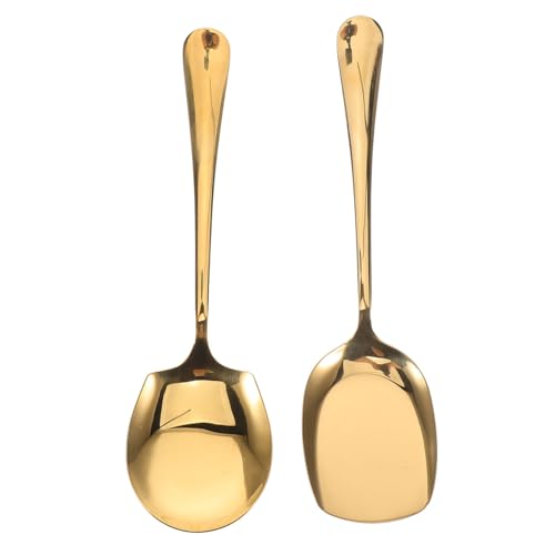 DECORNIJIA 2 Stück Edelstahl Servierlöffel Großes Buffet Besteck Langer Griff Vielseitig für Suppe und Reis Wiederverwendbar Hygienisch für Gemeinschaftsnutzung von DECORNIJIA
