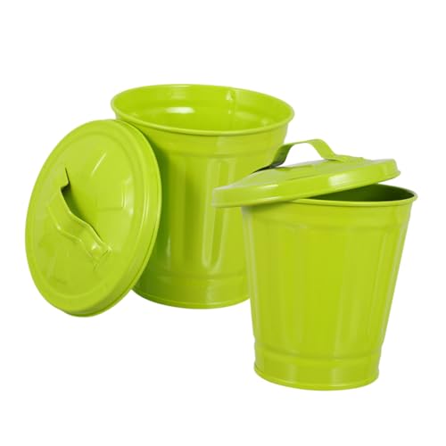 DECORNIJIA 2 Stück Kleine Abfalleimer mit Deckel Kompakter Tisch Mülleimer aus Stabilem Metall Multifunktionaler Aufbewahrungsbehälter für Büro Schlafzimmer und Wohnzimmer Platzsparend und von DECORNIJIA