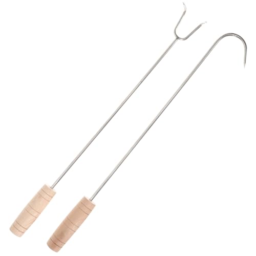 DECORNIJIA 2 Stück Professioneller Teilig Holzgriff Fleischhaken Multifunktionaler Rostfreier Grillhaken für Müheloses Fleisch Aufhängen und Zubereiten für Täglichen Gebrauch Beim Barbecue von DECORNIJIA