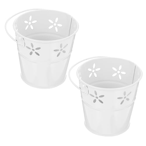 DECORNIJIA 2 Stück Teiliges Kleine Eiseneimer mit Hohlmuster Dekorative Blumentöpfe für Garten und Zuhause Vielseitige Metallbehälter als Blumen oder Stifteimer Weiß Retro und Praktisch von DECORNIJIA