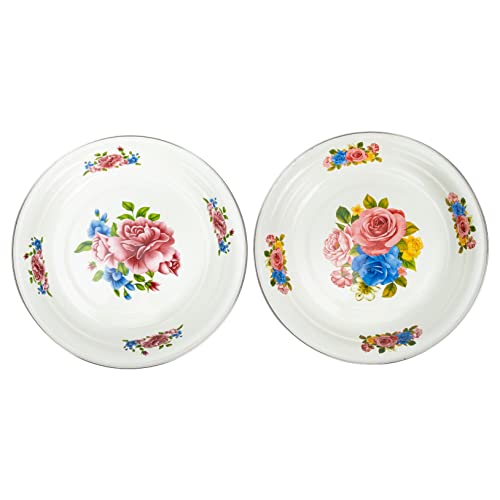 DECORNIJIA 2 Stück Verdickte Emaille teller im Retro stil Kreative Servierplatten aus Robustem Emaille für Gemüse Obst Fisch Vielseitig Einsetzbar für Zuhause und Hotel Kratzfest von DECORNIJIA