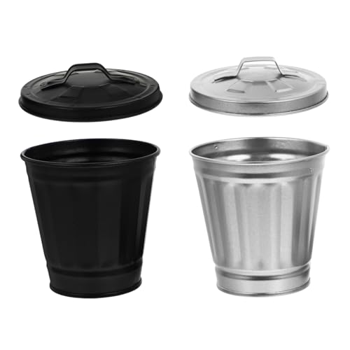 DECORNIJIA 2 Stücke Mini Tischmülleimer aus Robustem Metall mit Deckel Kompakter Desktop Abfalleimer für Büro Küche Wohnzimmer Stilvoller Aufbewahrungsbehälter und Dekorativer Blumenübertopf von DECORNIJIA