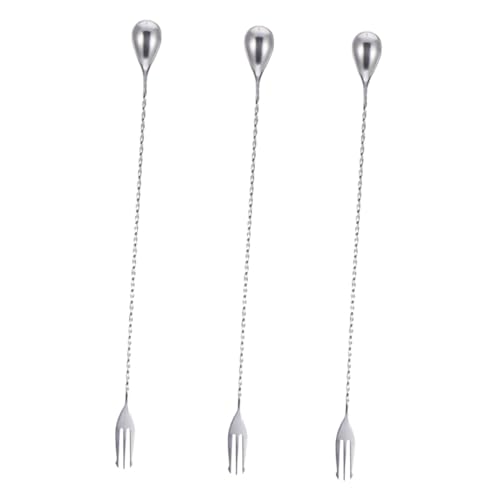 DECORNIJIA 3 STÜCKE Teiliges Edelstahl Rührlöffel Set Lang mit Gedrehtem Griff Rostfrei Hitzebeständig für Cocktails Bars und Getränkezubereitung von DECORNIJIA