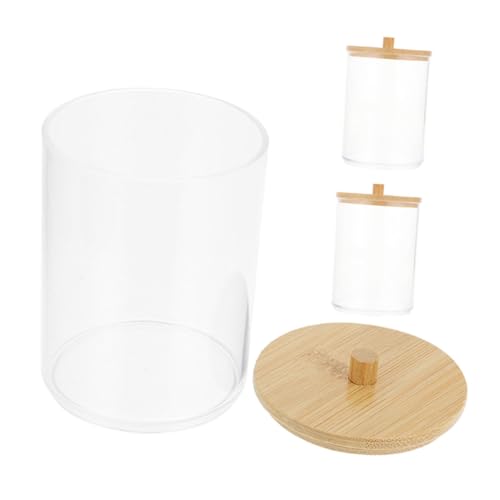 DECORNIJIA 3 Stück Aufbewahrungsbox mit Bambusdeckel Kompakte transparente Behälter für Wattepads und Wattestäbchen Staubdichter Badezimmer Organizer Vielseitig für Schmuck und Kleine von DECORNIJIA