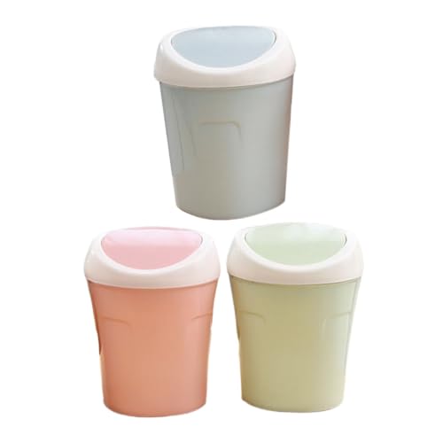 DECORNIJIA 3 Stück Mini Tischmülleimer aus Kunststoff mit Schwingdeckel Kompakter Papierkorb für Büro und Zuhause Geruchsversiegelnd Wiederverwendbar Praktischer Kleiner Abfalleimer von DECORNIJIA