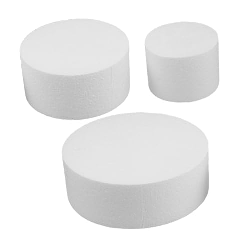 DECORNIJIA 3 Stück Teiliges Rundes Schaummodell Set für Hohe Torten Weiße Fake Kuchen Dummies Langlebige Styropor Tortenattrappen zum Dekorieren für Hochzeitstorten Geburtstage und DIY von DECORNIJIA