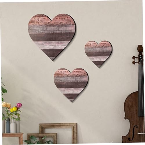 DECORNIJIA 3 Stück Teiliges rustikales Herz Wanddekor Herzform Wandornamente aus robustem Holz Einfache Wohnzimmer Deko für Schlafzimmer und Sideboard Wunderschöne Wandkunst für Zuhause von DECORNIJIA