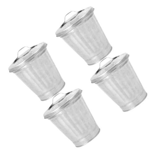 DECORNIJIA 4 Stück Kleiner Desktop Mülleimer mit Deckel aus Verzinktem Geruchsdicht Vielseitig als Papierkorb oder Blumenübertopf für Büro Schlafzimmer Wohnzimmer Geeignet von DECORNIJIA