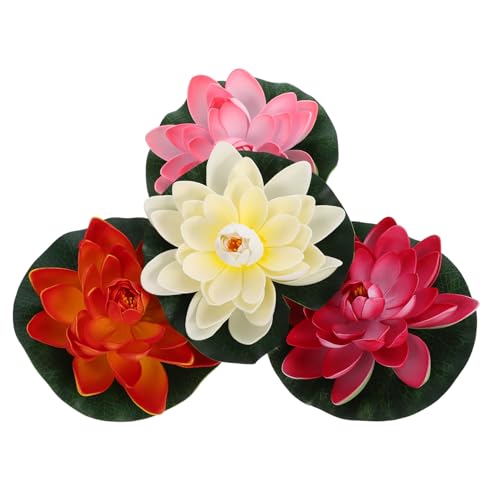 DECORNIJIA 4 Stück Künstliche Schwimmende Lotusblumen Eva Realistische Seerosen Teich Deko für Garten Pool Aquarium von DECORNIJIA