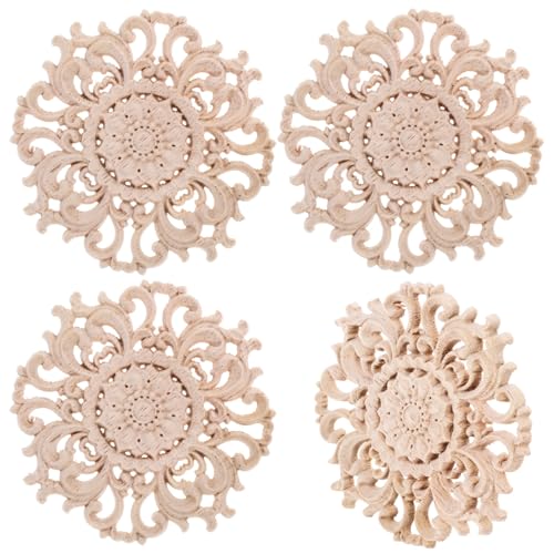 DECORNIJIA 4 Stück Teiliges Holzapplikationen Rund Geschnitzte Möbelverzierung Langlebige Holzornamente Europäischer Stil Vielseitig für Möbel Türen Fenster Schränke Elegante Wohnraumdeko von DECORNIJIA