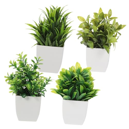 DECORNIJIA 4 Stück Teiliges Mini Fake Bonsai Realistische Künstliche Pflanzen im Topf Kompakte Dekoration für Schreibtisch Büro Wohnzimmer ohne Pflegebedarf von DECORNIJIA