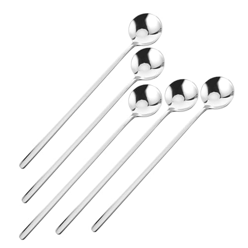 DECORNIJIA 5 Stück Teiliges Langer Edelstahl löffel für Dessert und Kaffee Rostfrei mit Dickem Griff Spiegelglatte Oberfläche für Cafés Restaurants und Hausgebrauch von DECORNIJIA