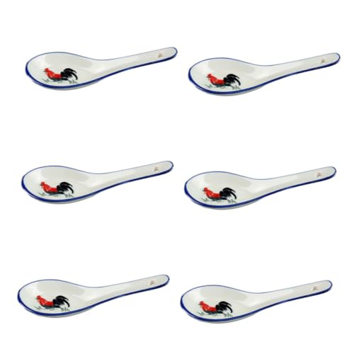 DECORNIJIA 6 Stück Teiliges Keramik suppelöffel Kreativem Design Multifunktional als Dessert Suppenlöffel Handbemalt im Retro stil für Outdoor einsätze von DECORNIJIA