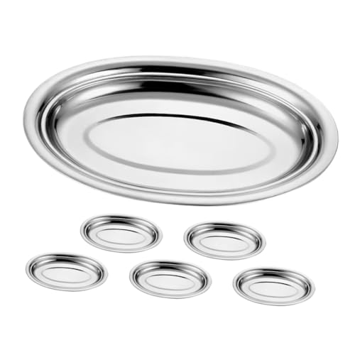 DECORNIJIA 6stücke Fischteller Aus Edelstahl Oval Für Speisen Desserts Sushi Servierplatten Edelstahltablett Badezimmerbedarf Party-organizer-tablett von DECORNIJIA