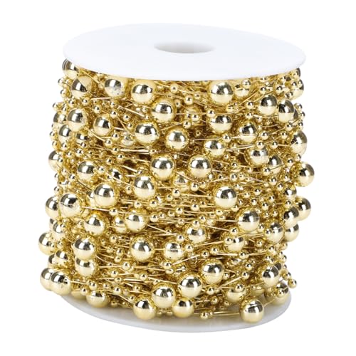 DECORNIJIA Abs Kunststoff Perlenkette Goldfarbene DIY Bastelperlen für Weihnachtsbaum Deko Vielseitige Perlengirlande für Festliche Dekorationen und Handarbeiten von DECORNIJIA