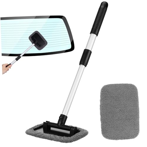 DECORNIJIA Ausziehbare Auto windschutzscheiben reinigungsbürste mit Flexiblem Kopf Waschbaren Mikrofaser pads und Ergonomischem Aluminiumgriff Teleskopstiel für Einfache Fensterreinigung bei von DECORNIJIA