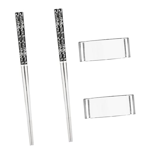 DECORNIJIA Edelstahl Essstäbchen Set mit Rutschfesten Wiederverwendbaren Stäbchen und Elegantem Stäbchenhalter Robust Pflegeleicht Geschenkzubehör für Anfänger und Täglichen Gebrauch von DECORNIJIA