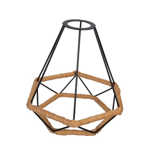DECORNIJIA Handgefertigter Lampenschirm aus Schmiedeeisen mit Handgewebtem Seil Deckenleuchte Robuster Vintage Lampenschirm für Flur Schlafzimmer Esszimmer Dekorativ Schwarz von DECORNIJIA