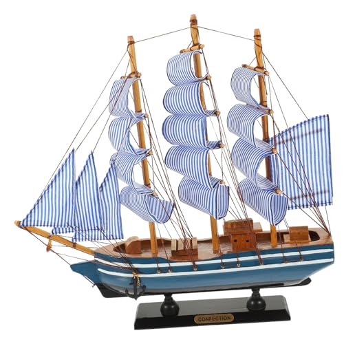 DECORNIJIA Holzpiratenschiff Modell Retro Segelboot Dekoration mit Streifen Handgefertigtes Desktop dekoobjekt für Büro und Innenraum Nautisches Tischdekor von DECORNIJIA