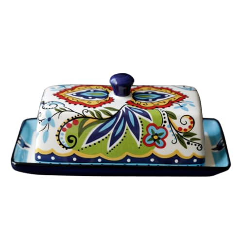 DECORNIJIA Keramische Butterdose mit Deckel Europäischer Stil Langlebige Butterplatte für Lebensmittelservice Servierteller für Butter und Käse Dekoratives Porzellan für Familienfeiern und von DECORNIJIA