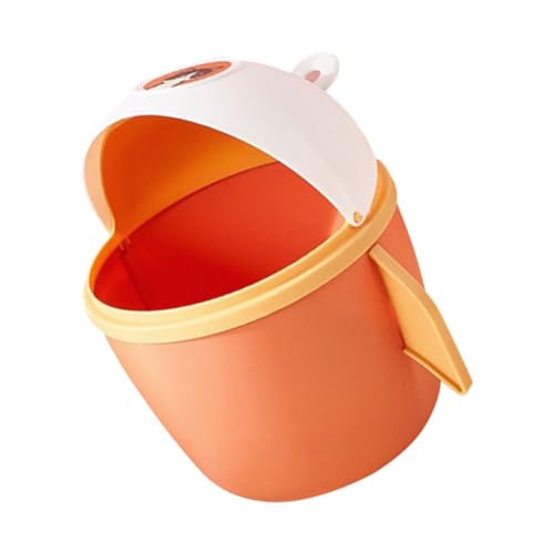 DECORNIJIA Kleiner Cartoon Mülleimer mit Deckel Mini Tischabfalleimer für Büro und Jugendzimmer Praktischer Desktop Aufbewahrungsbehälter und Dekorativer Papierkorb in Orange von DECORNIJIA