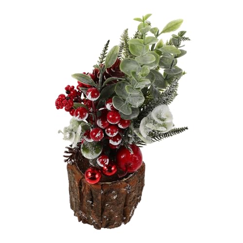 DECORNIJIA Kleiner Tisch-Weihnachtsbaum Künstlich mit Natürlicher Rindentextur Kompakt und Pflegeleicht Dekorativ mit Roten Beeren und Zapfen für Indoor-weihnachtsdeko Schreibtisch und Kamin von DECORNIJIA