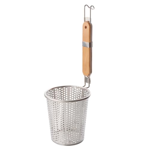 DECORNIJIA Küchensieb mit Holzgriff Feines Mesh Spider Sieb mit Haken Nudel und Teigtaschen Siebkorb Rostfrei Langlebig Sicherer Halt Schnelles Abtropfen Spülmaschinenfest von DECORNIJIA