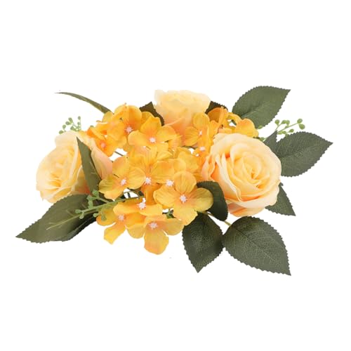 DECORNIJIA Künstlicher Blumenkranz Kerzenhalter Simulation Rosenkranz Hochzeit Tischdeko Partyfest Heimdekoration Gelb Natürlicher Look Vielseitig Verwendbar von DECORNIJIA