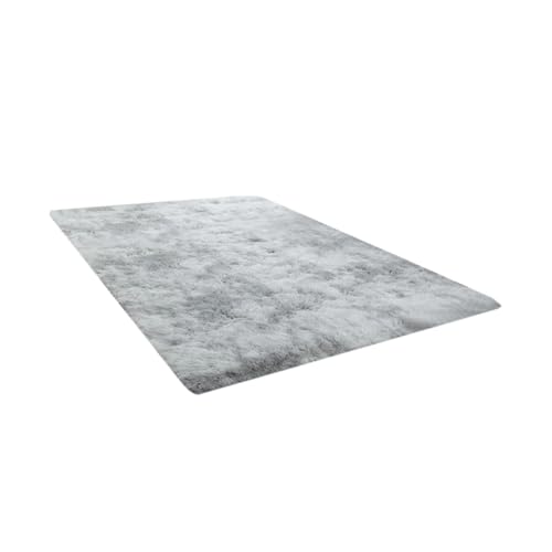 DECORNIJIA Langfloriger Plüschteppich Weicher Flauschiger Teppich mit Rutschfester Unterseite für Wohnzimmer Schlafzimmer und Eingangsbereich Komfortabler Bodenbelag in Hellgrau von DECORNIJIA