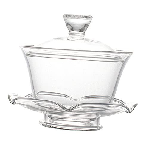 DECORNIJIA Lotusförmiges Glas teeset mit Deckel und Untertasse Chinesischer Stil Transparentes Dickwandiges Teeglas Geeignet für Oolong Grüntee Schwarztee und Blumentee Leicht und Elegant von DECORNIJIA