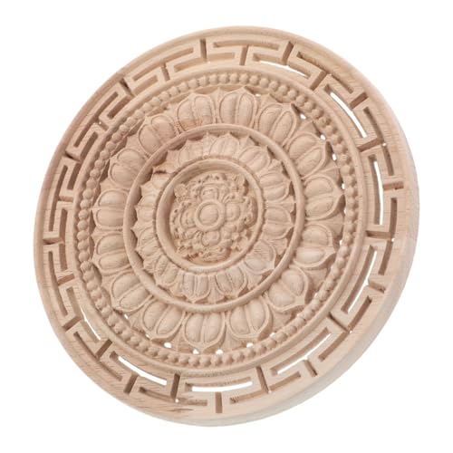DECORNIJIA Mandala Blumen Holzapplikation Unlackiert Rundes Holzornament Handgeschnitzte Dekoration für Möbel Schrank Kommode Bett Europäischer Stil von DECORNIJIA