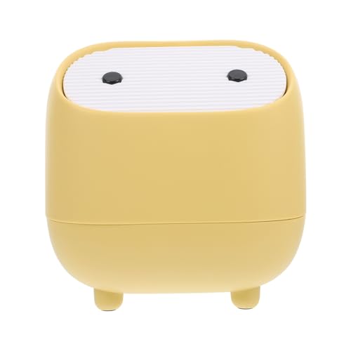 DECORNIJIA Mini Desktop Mülleimer aus Kunststoff mit Deckel Kompakter Niedlicher Abfallbehälter für Büro Wohnzimmertisch Platzsparender Gelber Tisch müllsammler von DECORNIJIA