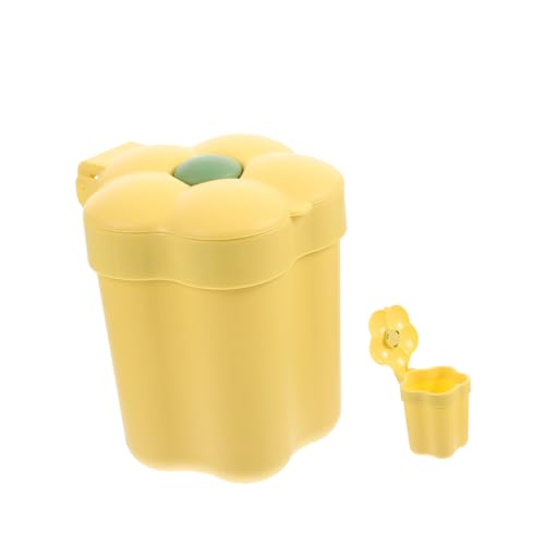 DECORNIJIA Mini Desktop Mülleimer mit Deckel Cartoon Blütenform Abfallbehälter Kompakt und Geruchsneutral Praktischer Tischabfalleimer für Büro Kinderzimmer und Unterwegs Gelb von DECORNIJIA