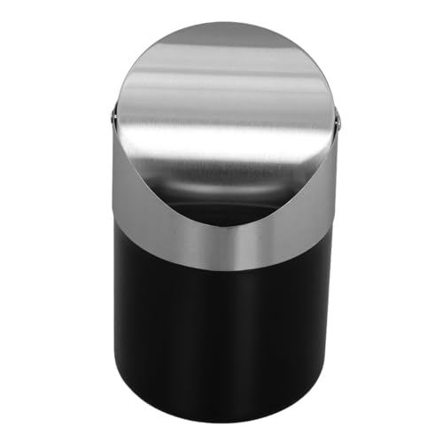 DECORNIJIA Mini Edelstahl Mülleimer mit Drehbarem Deckel Kleiner Desktop Abfalleimer für Büro Schlafzimmer Abnehmbarer Deckel Stilvolle Tischaufbewahrung für Kleine Abfälle Schwarz von DECORNIJIA