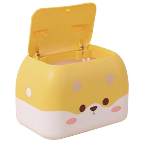 DECORNIJIA Multifunktionaler Desktop Papierkorb mit Deckel und Tissue Box Cartoon Design Gelb aus Robustem Geruchshemmend Kompakt für Büro und Zuhause Praktischer Aufbewahrungsorganizer von DECORNIJIA