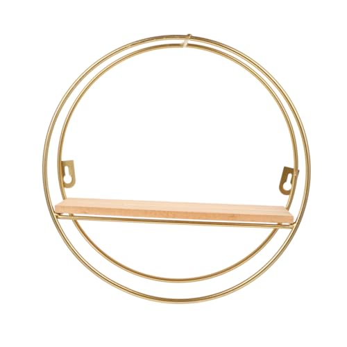 DECORNIJIA Nordic Stil Wandregal Rundes Wanddeko Regal aus Schmiedeeisen Goldfarben Geometrisches Holz Wandboard zur Aufbewahrung und Raumdekoration von DECORNIJIA