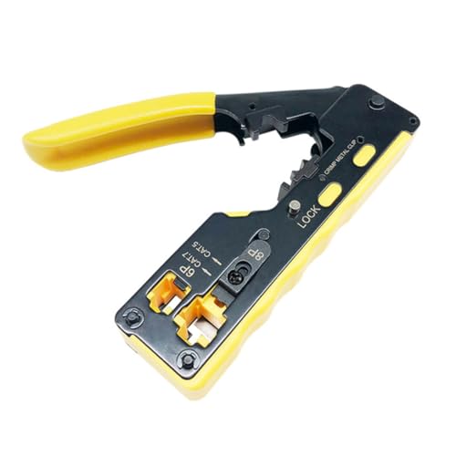 DECORNIJIA Passgenaue Netzwerkkabelzange Crimpzange mit Ratschenfunktion Durchgangsperforation Kabelschneider Kabelabisolierer Kompatibel Robustes Stahlwerkzeug für Präzise Datenkabelmontage von DECORNIJIA