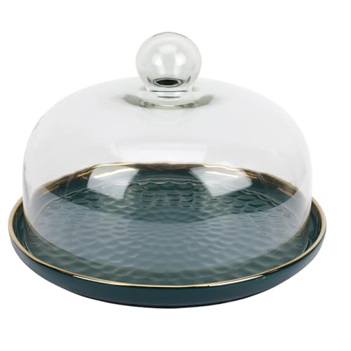 DECORNIJIA Praktisches Kuchen Dessert serviertablett mit Grünem Goldgerändertem Rand und Transparentem Glasdeckel Lebensmittelecht für Hochzeit Geburtstag und Party von DECORNIJIA