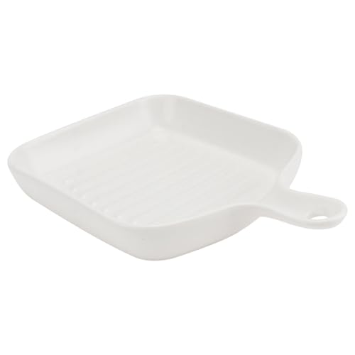 DECORNIJIA Quadratische Keramik Backform mit Kurzem Griff Antihaftbeschichtet Hitzebeständig Wiederverwendbar Geeignet für Haushalt Ofen und Mikrowelle Mattweiß zum Grillen und Backen von DECORNIJIA