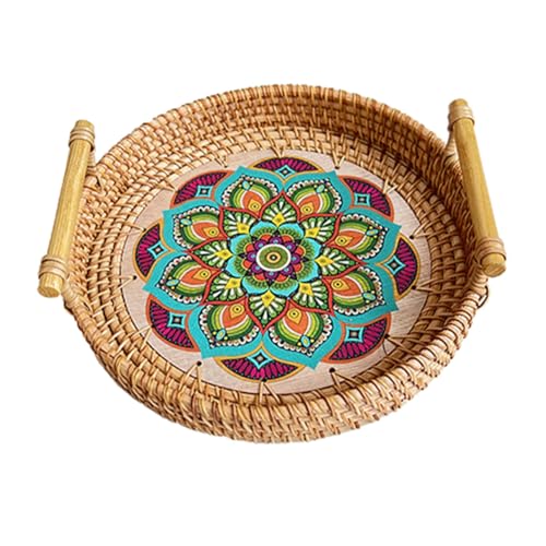 DECORNIJIA Rattan Serviertablett mit Mandala Muster Handgewebtes Multifunktionales Brotkorb Tablett Naturfarbenes Aufbewahrungstablett für Picknick Frühstück Rustikale Wohnkultur DECORNIJIA Rattan Serviertablett mit Mandala Muster Handgewebtes Multifunktionales Brotkorb Tablett Naturfarbenes Aufbewahrungstablett für Picknick Frühstück Rustikale Wohnkultur von DECORNIJIA