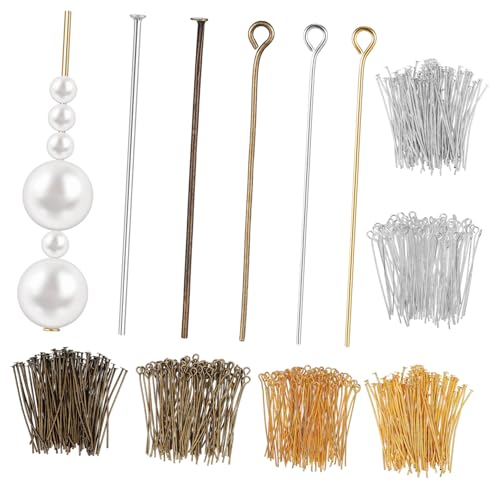 DECORNIJIA Schmuckherstellung Werkzeug Beading Pins Flachkopf und Ösenstifte Eisen Draht Perlennadeln für DIY Schmuck in Silber Gold Antikkupfer von DECORNIJIA