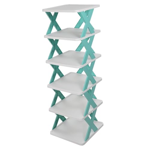 DECORNIJIA Schuhregal X Form Hellblau Stapelbar Schmaler Schuhorganizer mit Ablage für Flur Schlafzimmer Garderobe Vielseitig Nutzbar Einfach Montierbar von DECORNIJIA