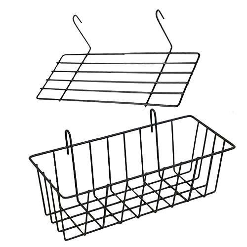 DECORNIJIA Teiliges Schwarzes Drahtgitter Wandregal mit Hängekorb Nagelfrei aus Robustem Eisen Platzsparend Geeignet für Wandgitter Einfache Montage als Dekorativer Küchenaufbewahrungskorb von DECORNIJIA
