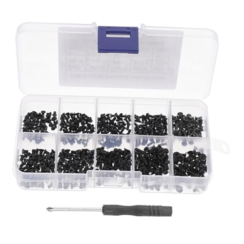 DECORNIJIA Teiliges Senkkopf Maschinenschrauben aus Kohlenstoffstahl Schwarze Flachkopf Schrauben für Laptopreparatur Inklusive Aufbewahrungsbox und Kreuzschlitzschraubendreher von DECORNIJIA