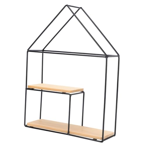 DECORNIJIA Wandregal aus Eisen Nordischer Stil Wandmontiertes Aufbewahrungs Displayregal Rustikale Doppelschicht Platzsparend für Wohnzimmer Küche Badezimmer Schwarz von DECORNIJIA
