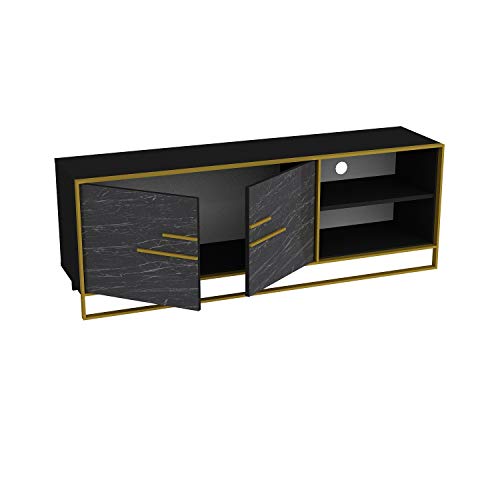 DECOROTIKA Polkana Medienkonsole und TV-Ständer, Holz Polyvinylchlorid, Schwarzer Marmor-Effekt, 160 x 38.5 x 56.6 von DECOROTIKA